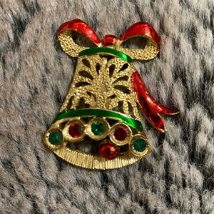 Vintage 1970's Christmas Bell w/ Red Bow Brooch. Pre- owned good condition